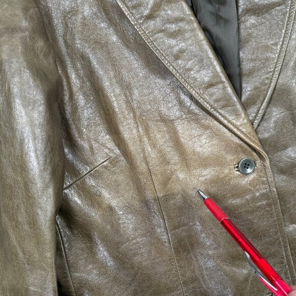 GAP Leather Blazer Brown Long Sleeve Button-Front Jacket Pockets Lined Size XL - Picture 7 of 12